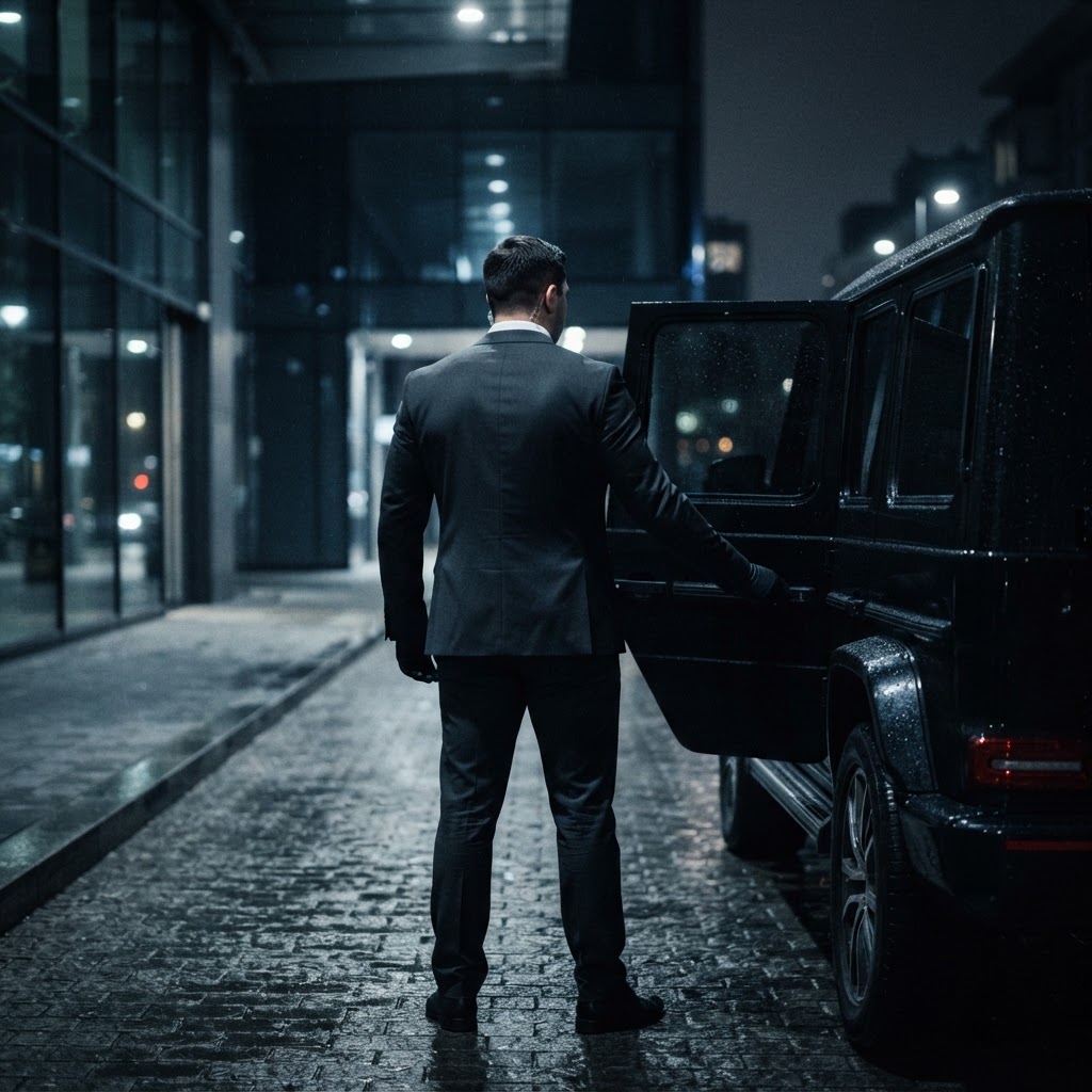 Protection agent with vehicle at night